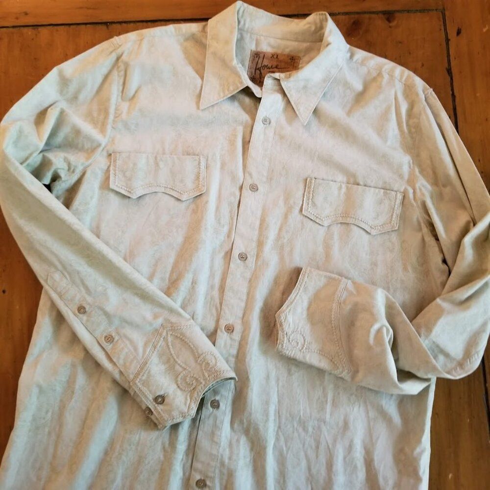 Howe Cream Tan Cotton Men's Embroidered Western Button Down Shirt XL